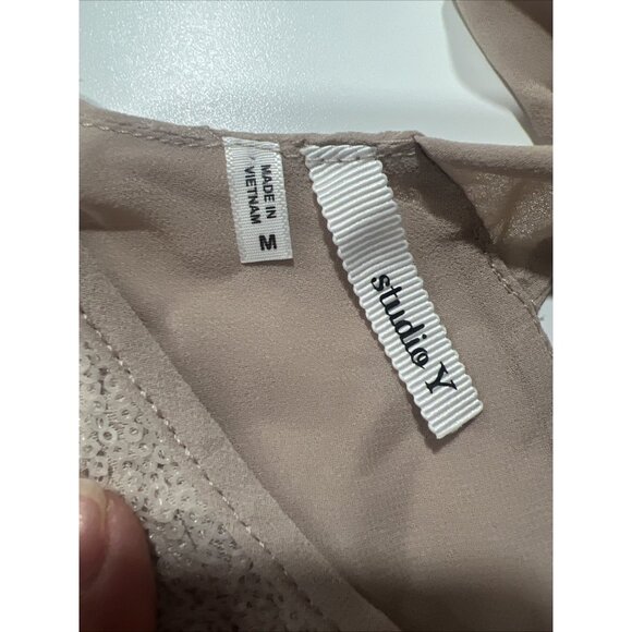 Studio Y Sequin Chiffon Sleeveless Top with Bow Tie Back & Rose Pattern Size M - Picture 12 of 14